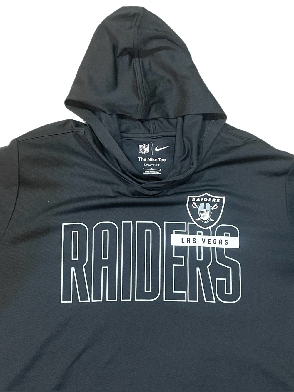 LAS VEGAS Oakland RAIDERS Football NIKE Long Sleeve Hooded Black Dri Fit Shirt L